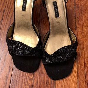 Gently used Caparros beaded black open toe low shoe
